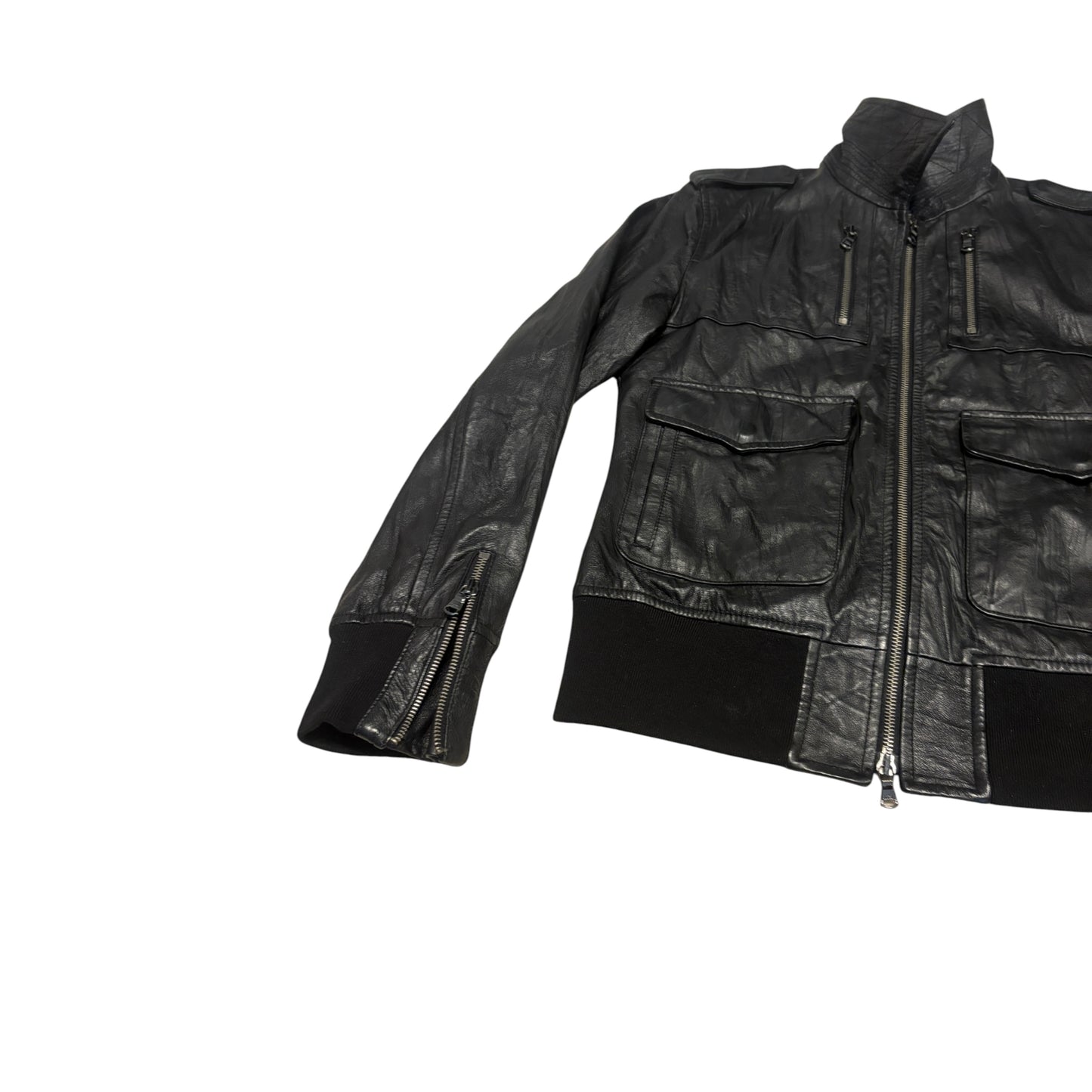 Vanquish multipocket leather jacket with fleece ends