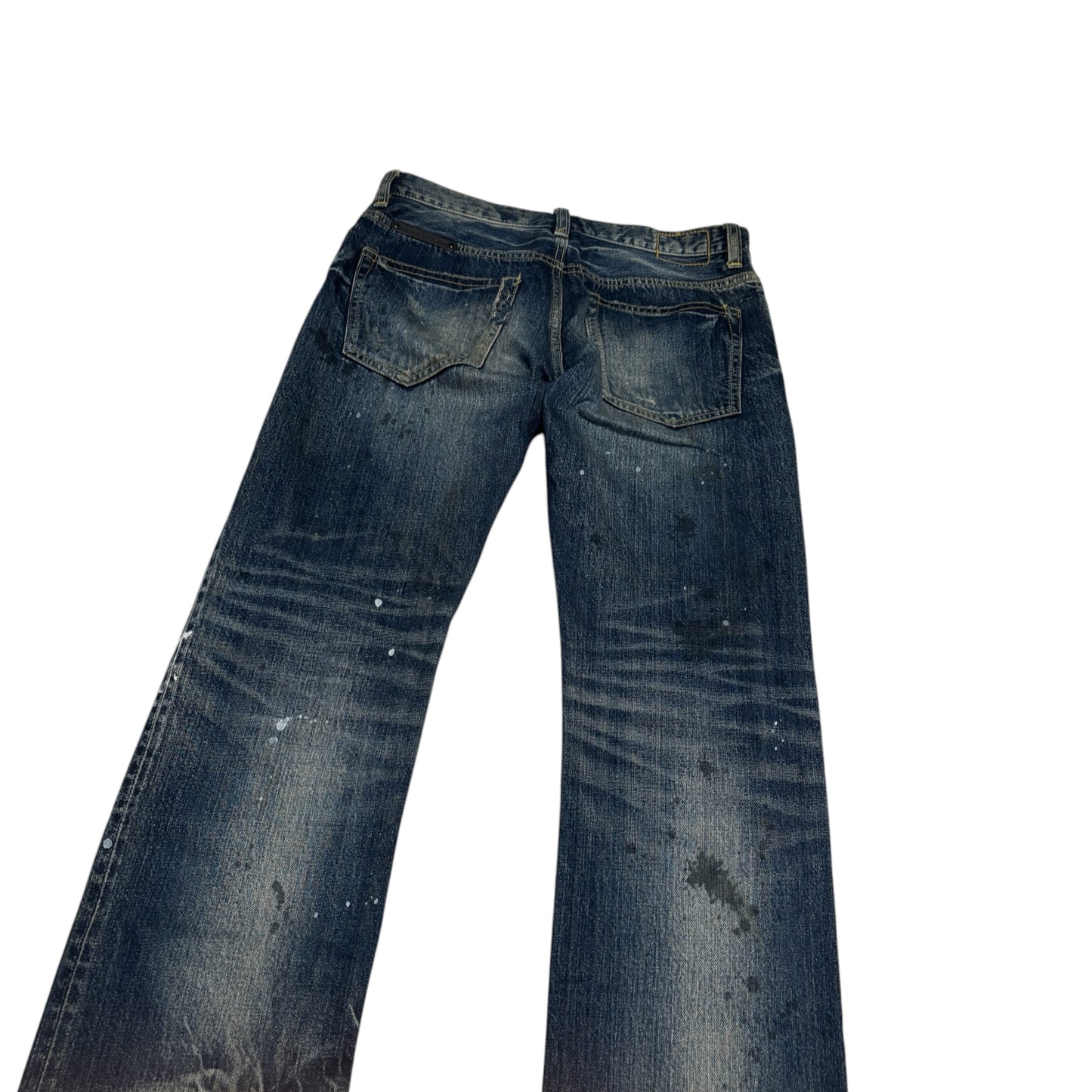 Japanese brand Plag distressed patchwork denim jeans