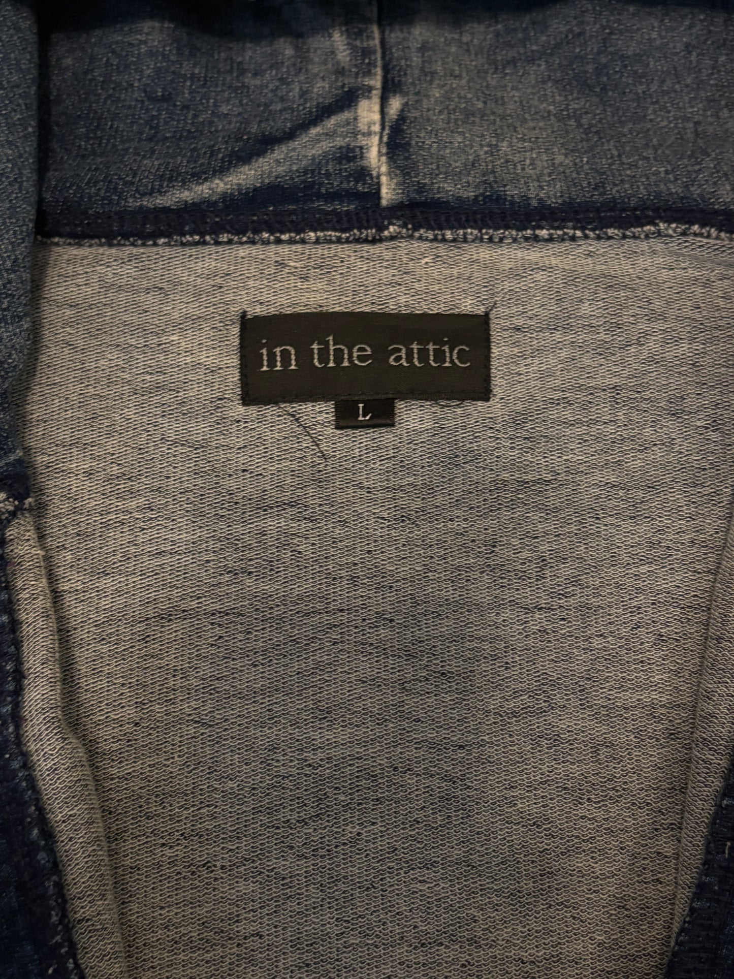 In The Attic blue tribal embroidery distressed zip hoodie