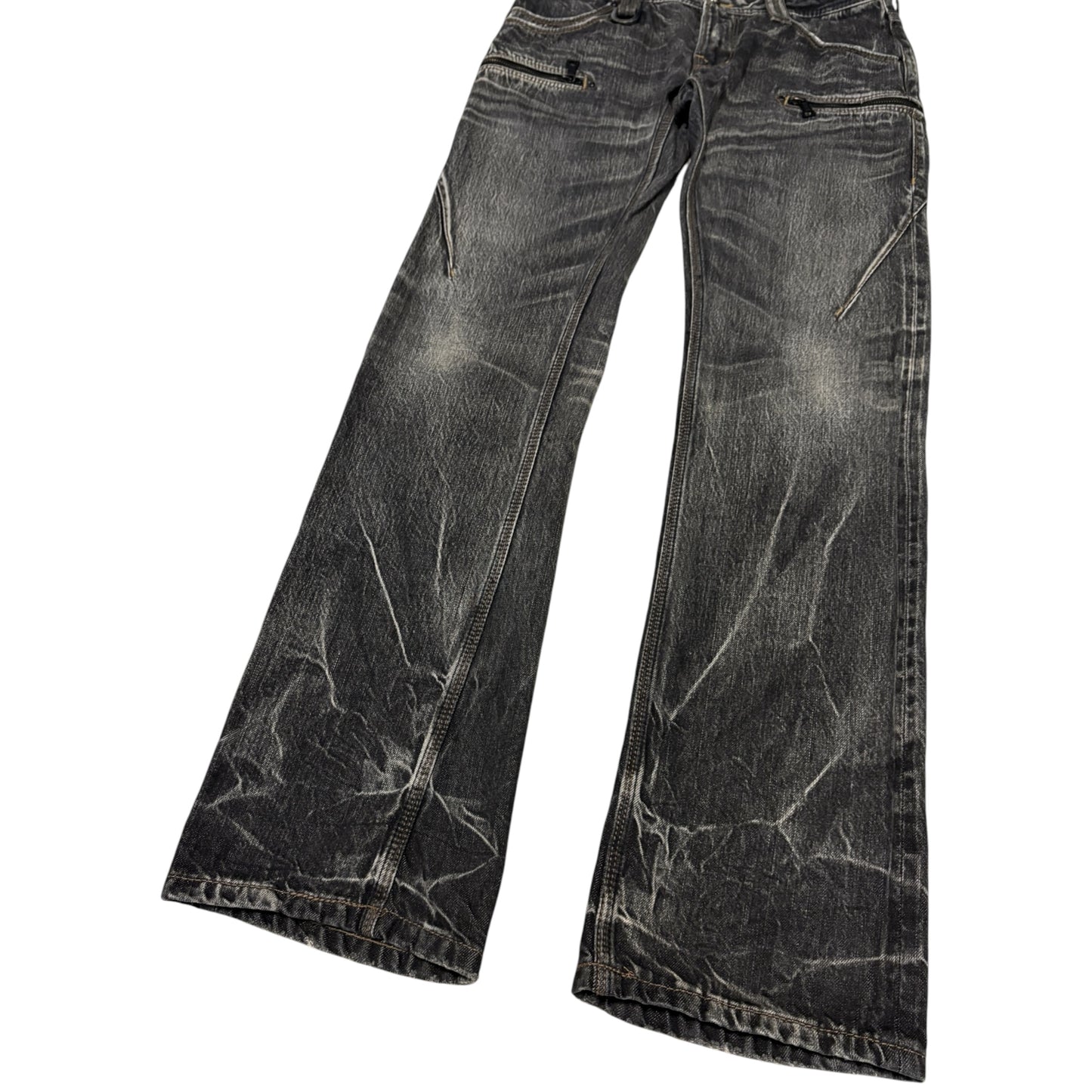 Japanese brand black zip whispered fade wash grey denim jeans