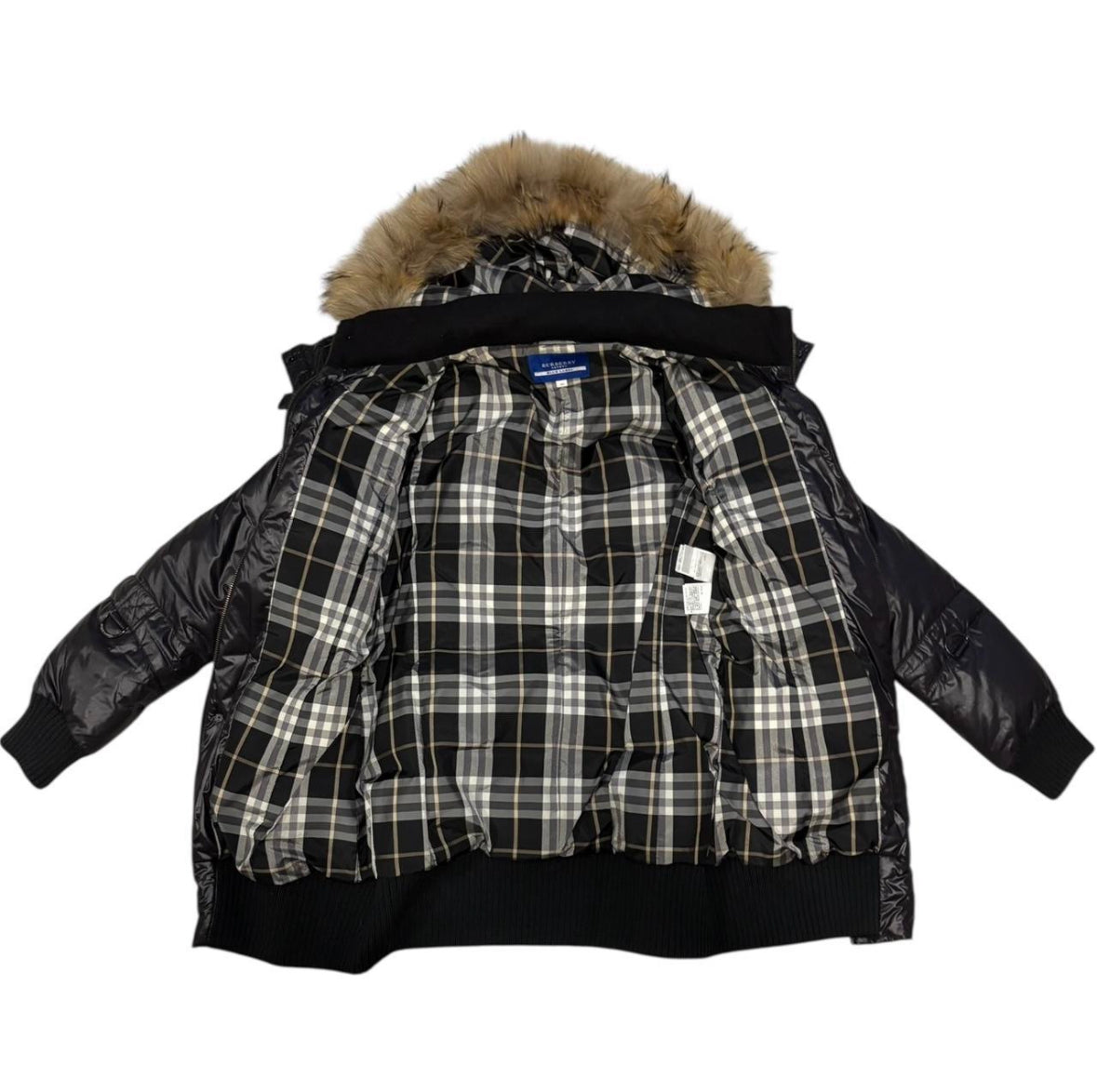 Burberry Blue Label 
raccoon fur hood down puffer jacket