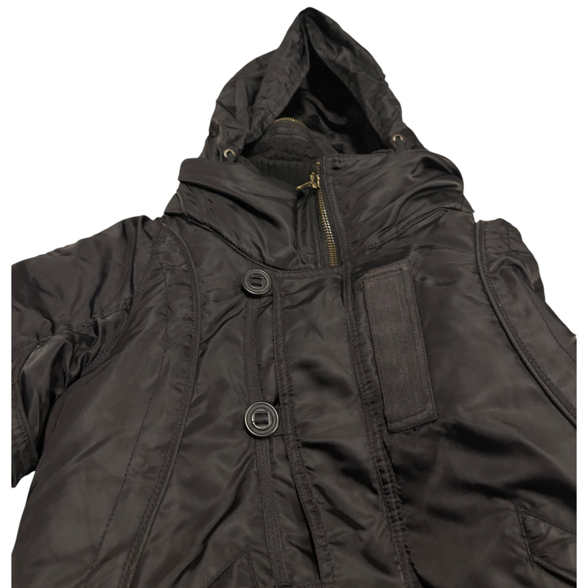 Goa bono hood nylon utility bomber jacket w/ cotton fleece ends