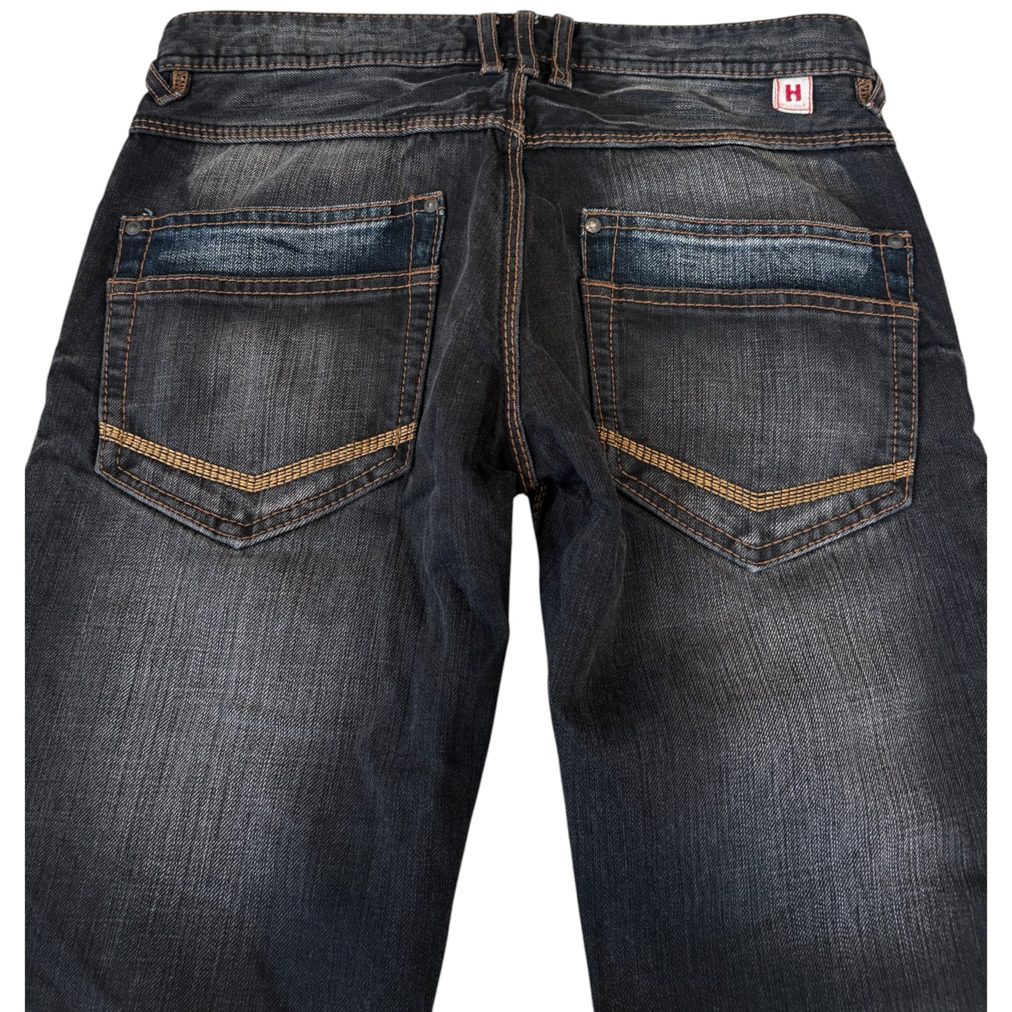 Hideaways Nicole navy patchwork streaked bootcut denim jeans