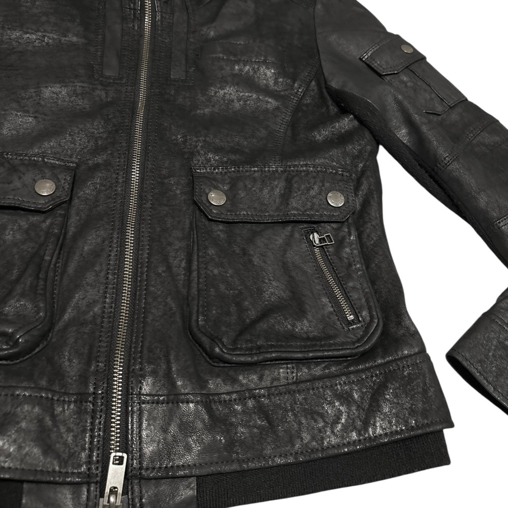 Japanese Avirex lambskin leather hooded multipocket jacket