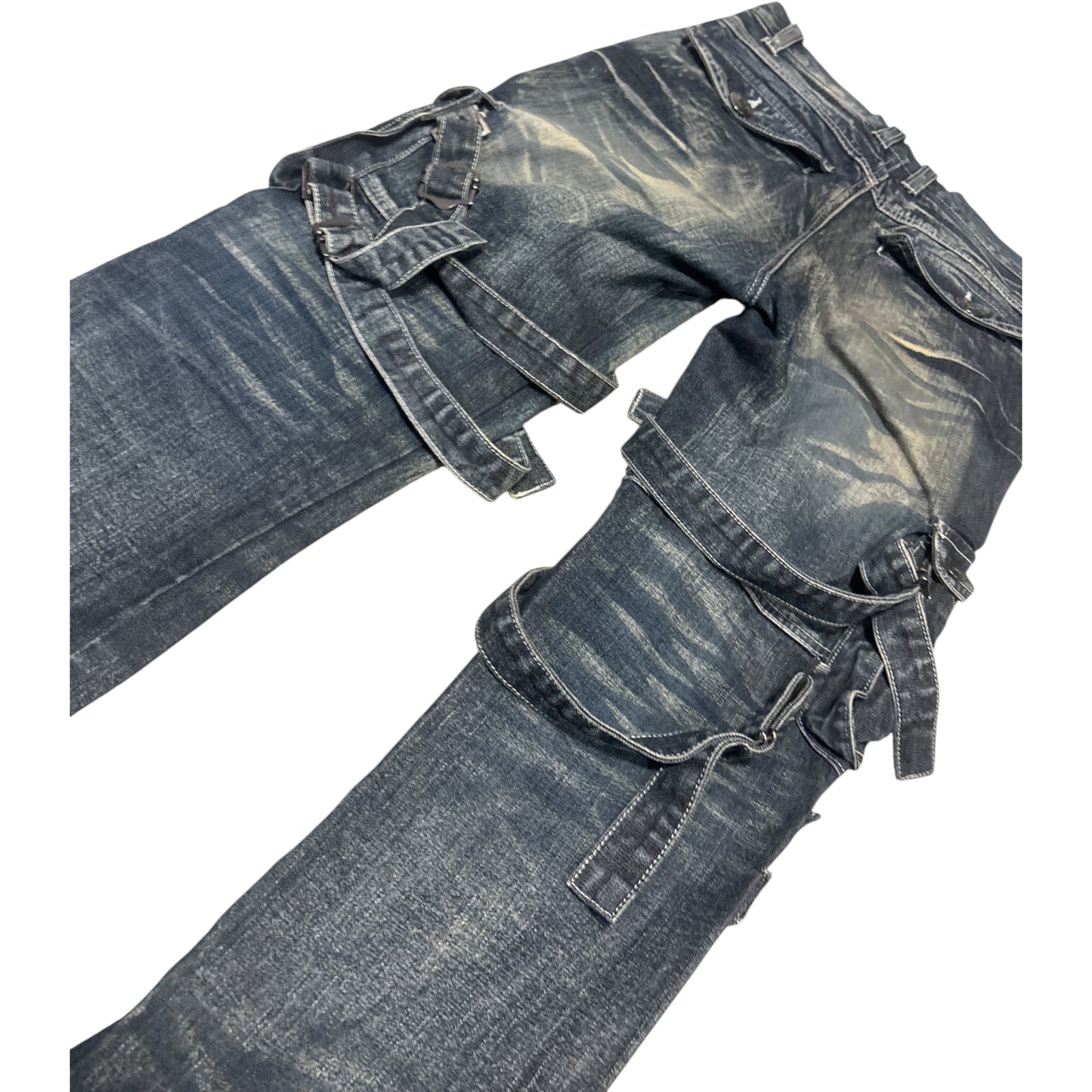 Lowbox blue utility cargo bondage denim jeans