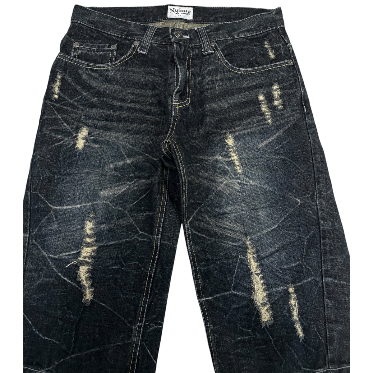 Japanese brand distressed navy blue denim jorts