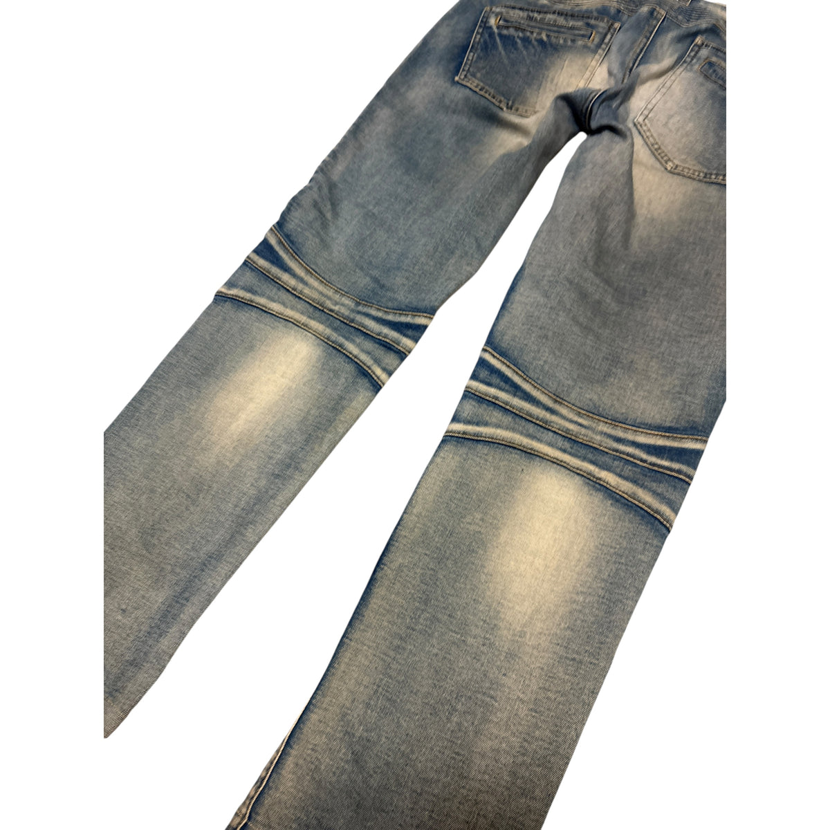 In The Attic lightweight blue distressed biker denim jeans