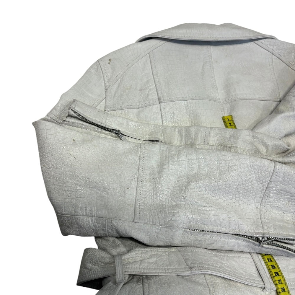 Tornado Mart embossed alligator print white lambskin leather trench coat