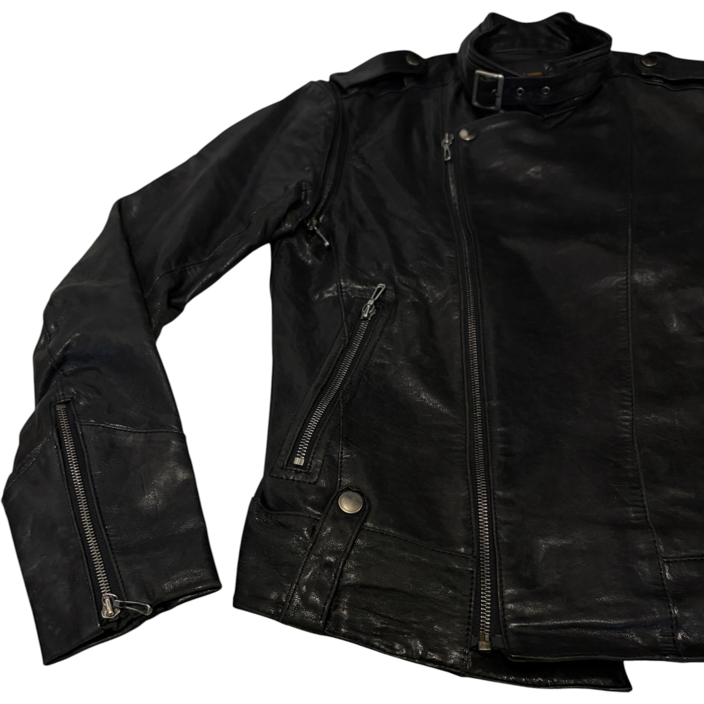 Tete Homme asymmetric lambskin leather multizip biker jacket