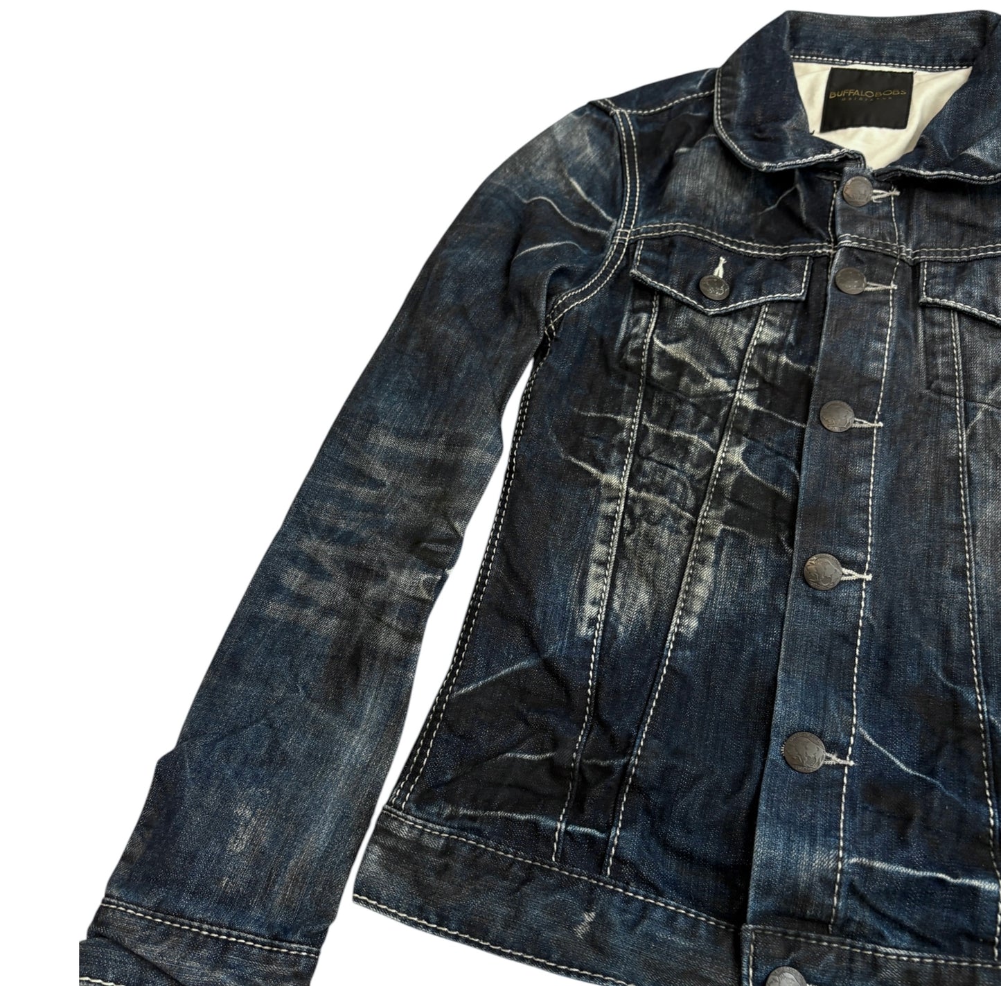 Buffalo Bobs blue two tone gradient streaked denim jacket