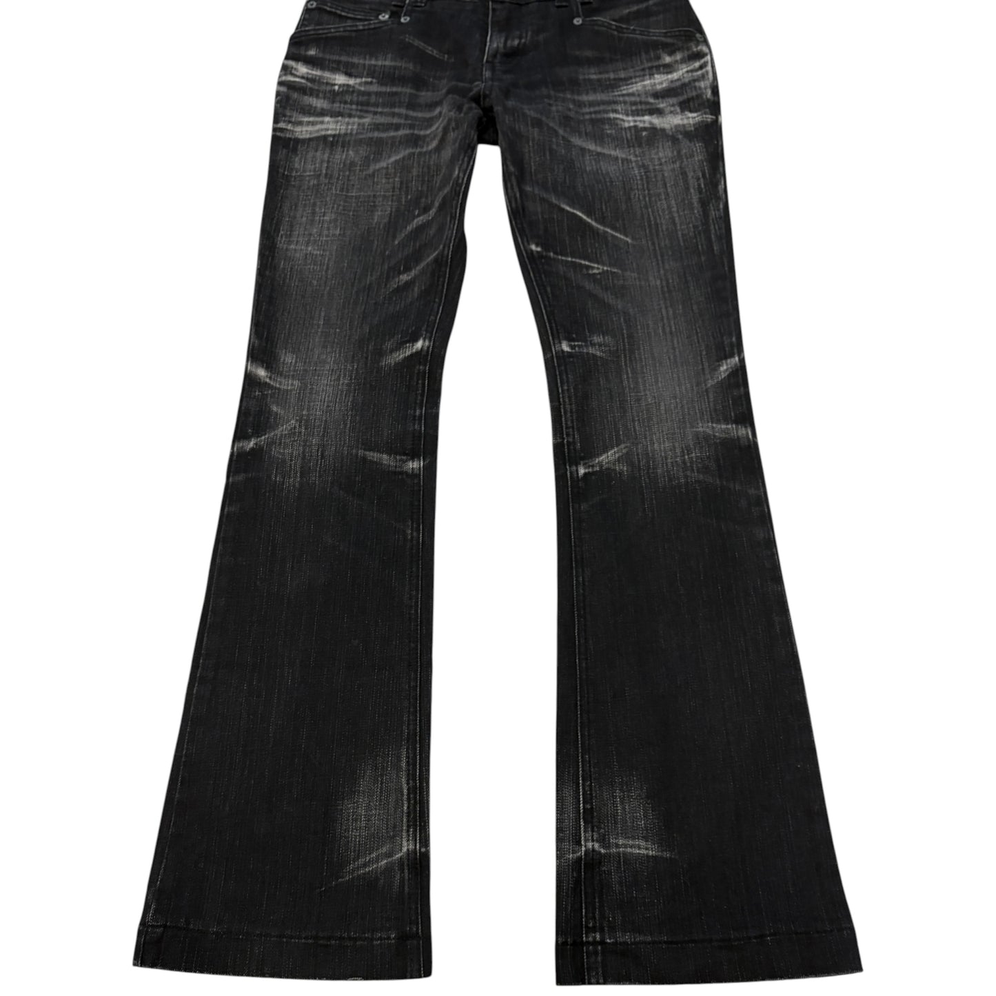 Japanese brand black streaked bootcut denim jeans