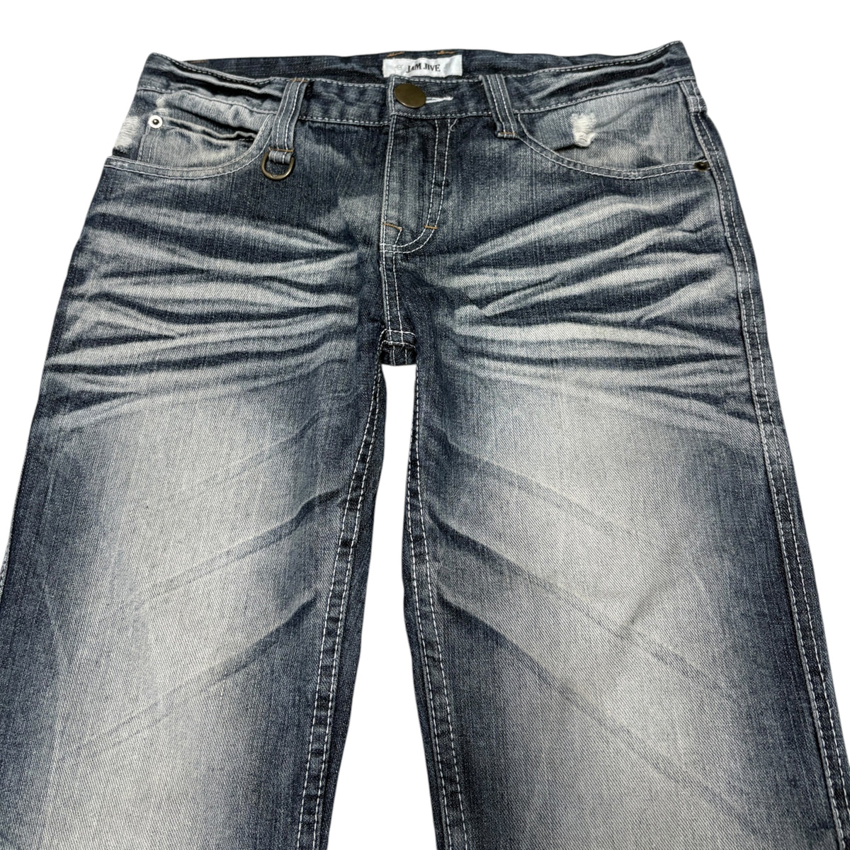 Japanese brand light wash blue streaked whiskered denim jeans