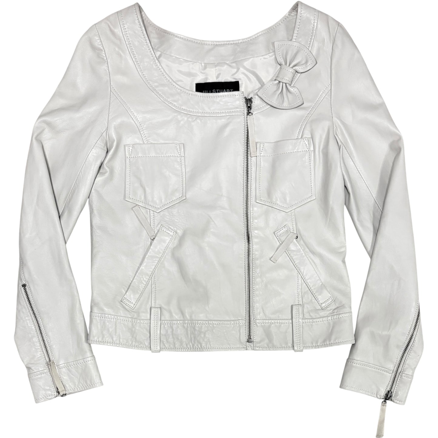 Jill Stuart asymmetric lambskin leather jacket w/ bow detail
