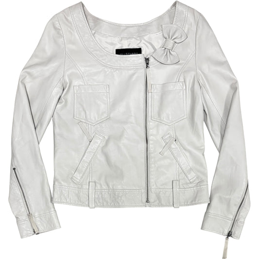 Jill Stuart asymmetric lambskin leather jacket w/ bow detail