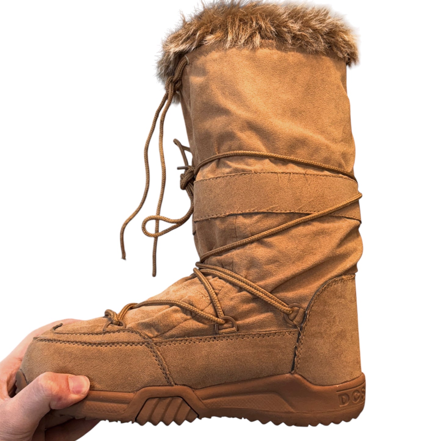 DC light brown suede fur lined chalet boots