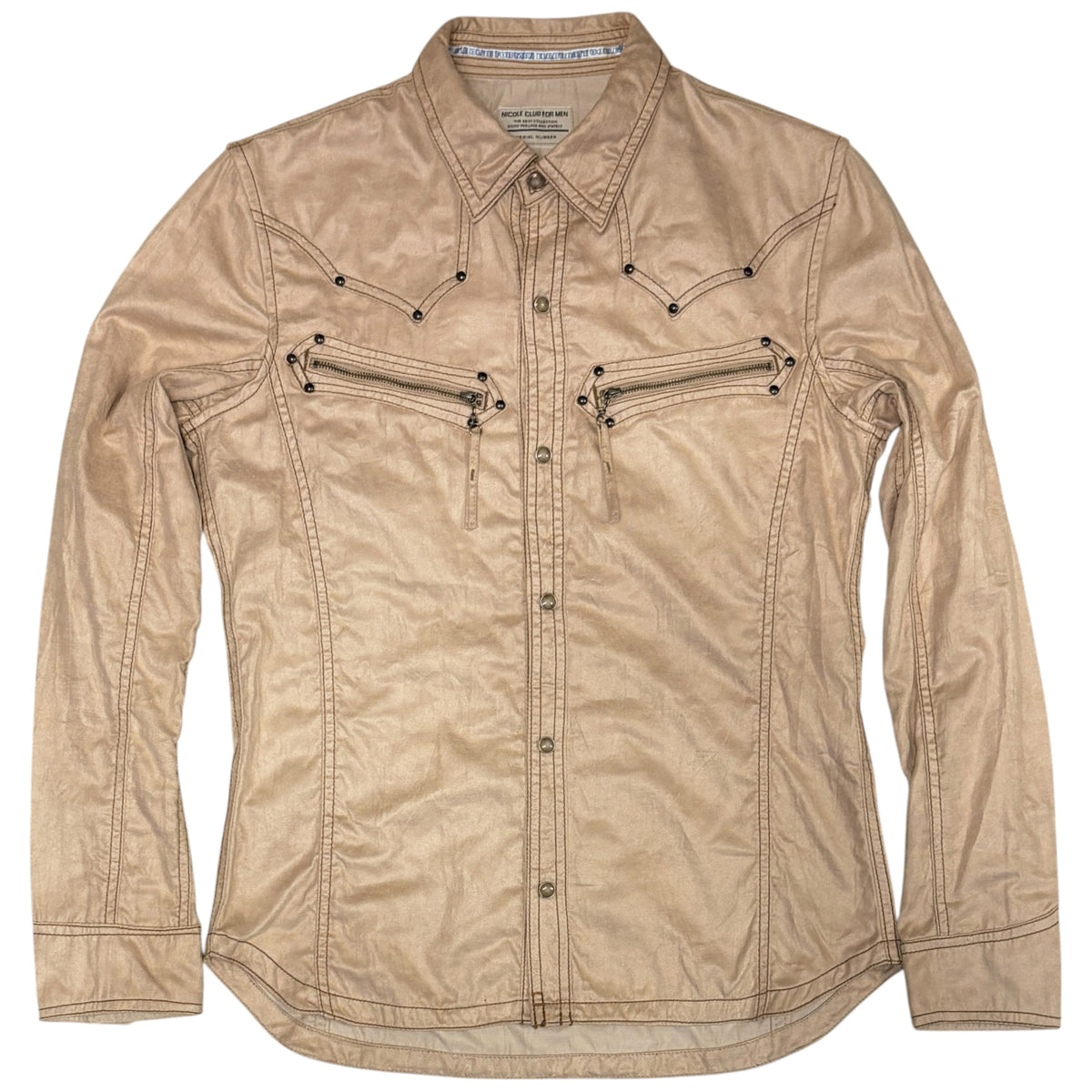 Nicole Club light beige western style studded denim shirt jacket