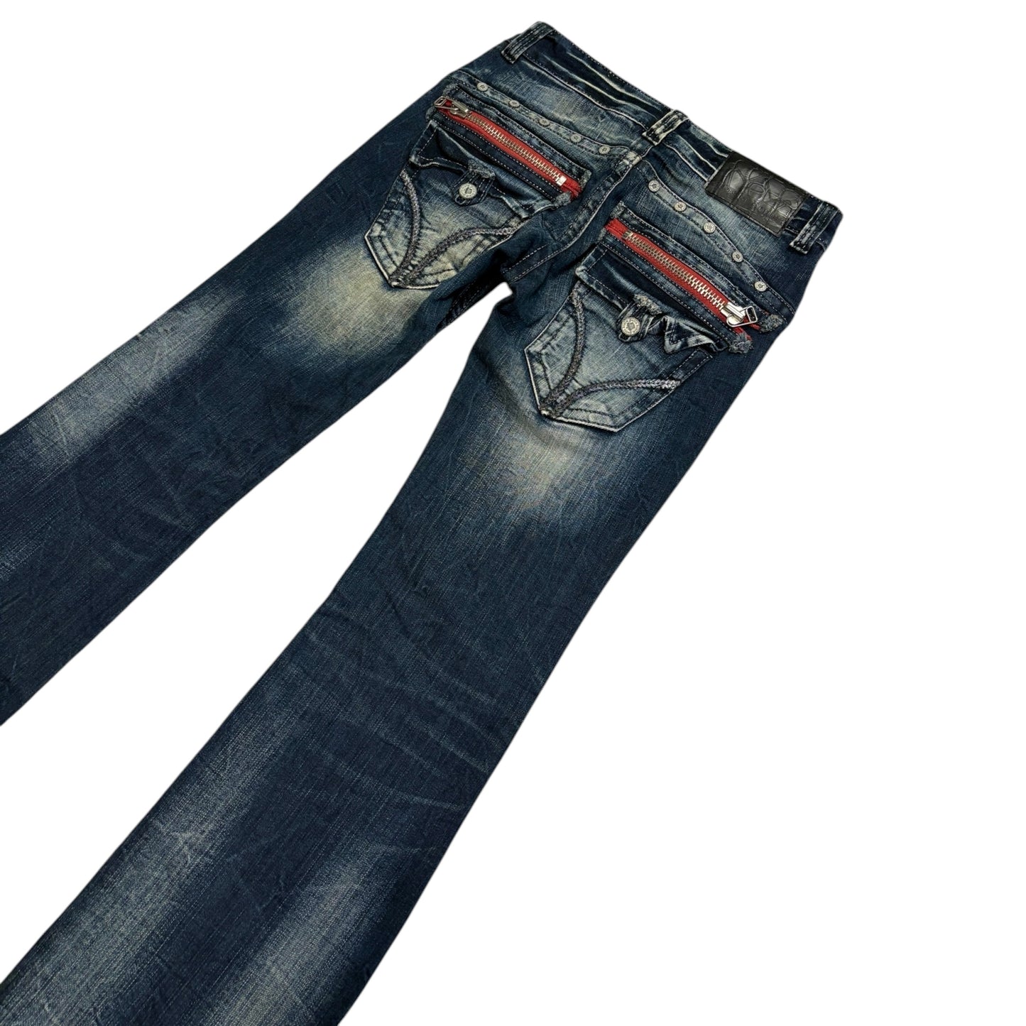 Japanese brand blue fade wash bootcut denim jeans
