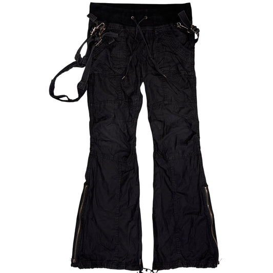 Goa black parachute suspender bootcut flare cargo pants