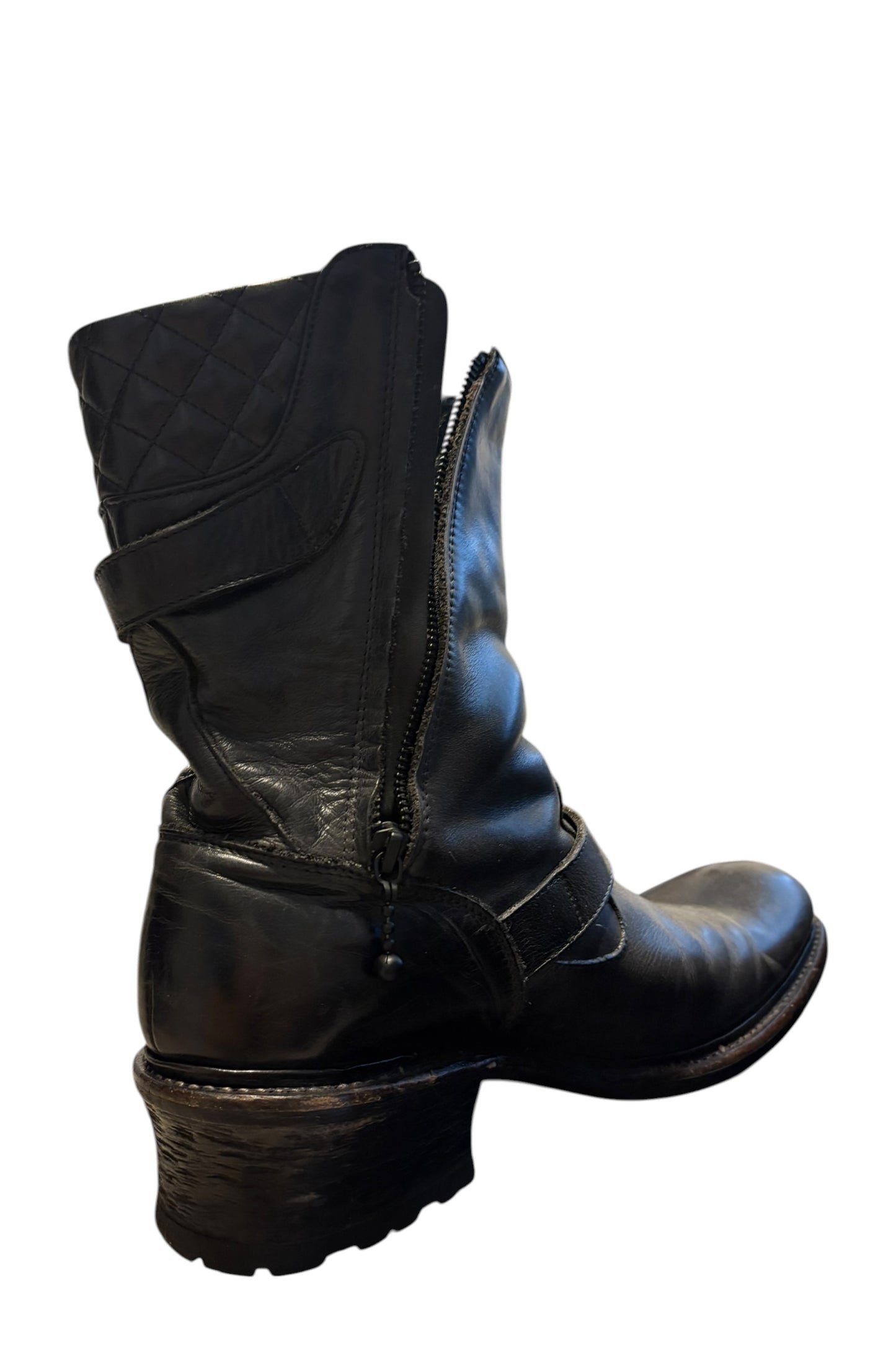 Alfredo Bannister black engineer leather boots with side zipper