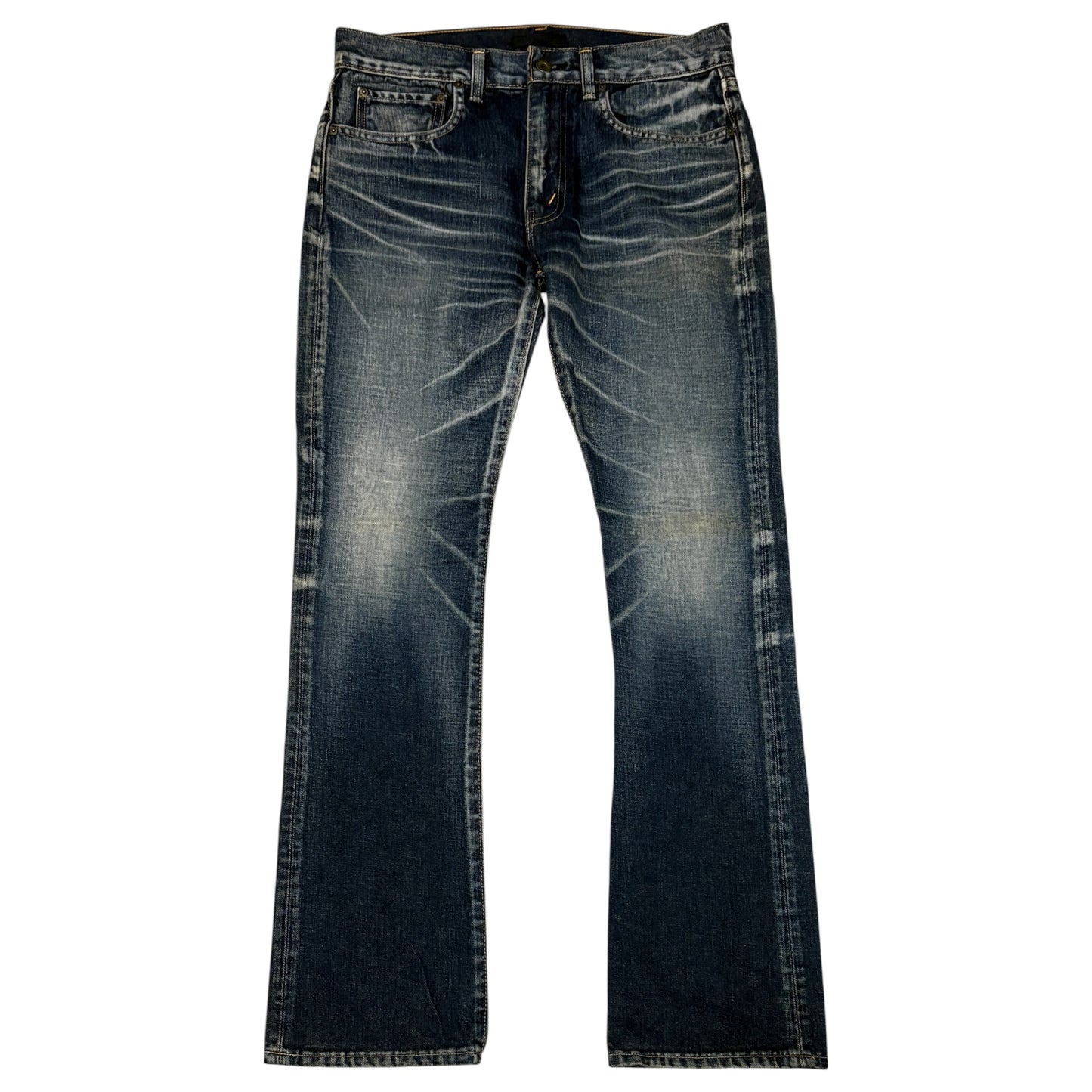 Jun Hashimoto blue fade wash bootcut denim jeans