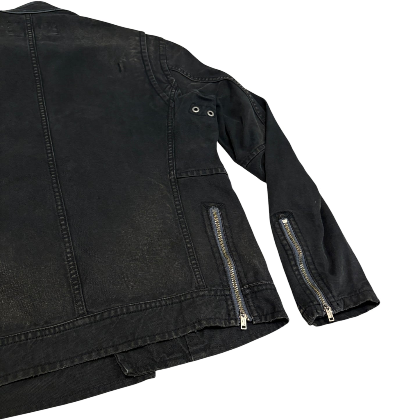 Avirex asymmetric multizip leather pocket denim jacket