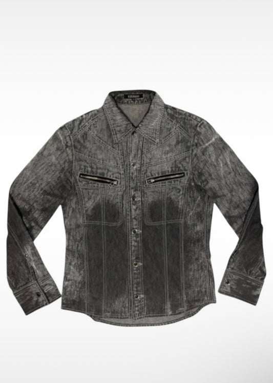 5351 Pour Les Hommes grey two tone marble wash denim jacket
