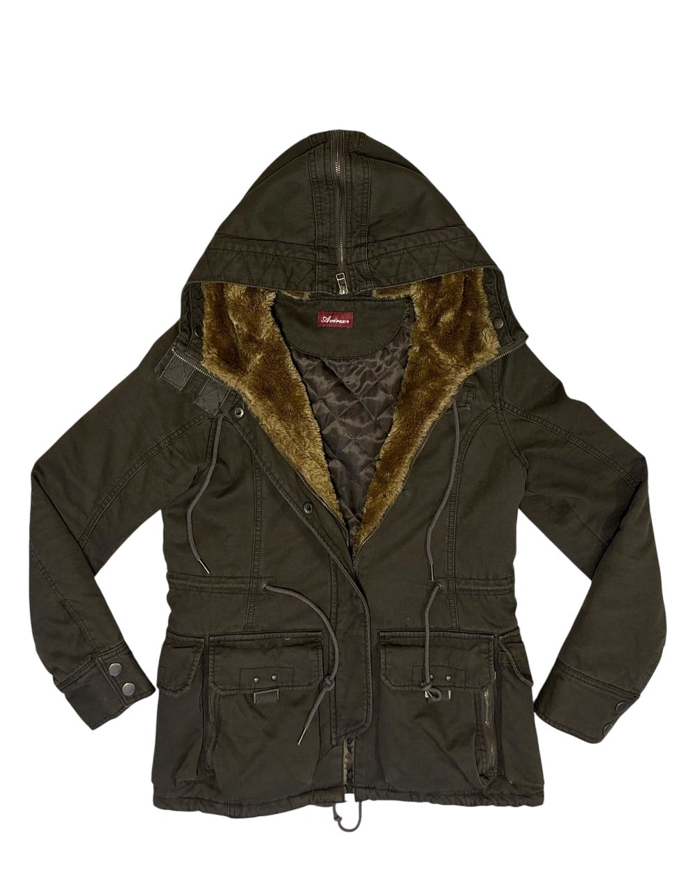 Japanese Avirex boa lined khaki utility mod coat w split hood