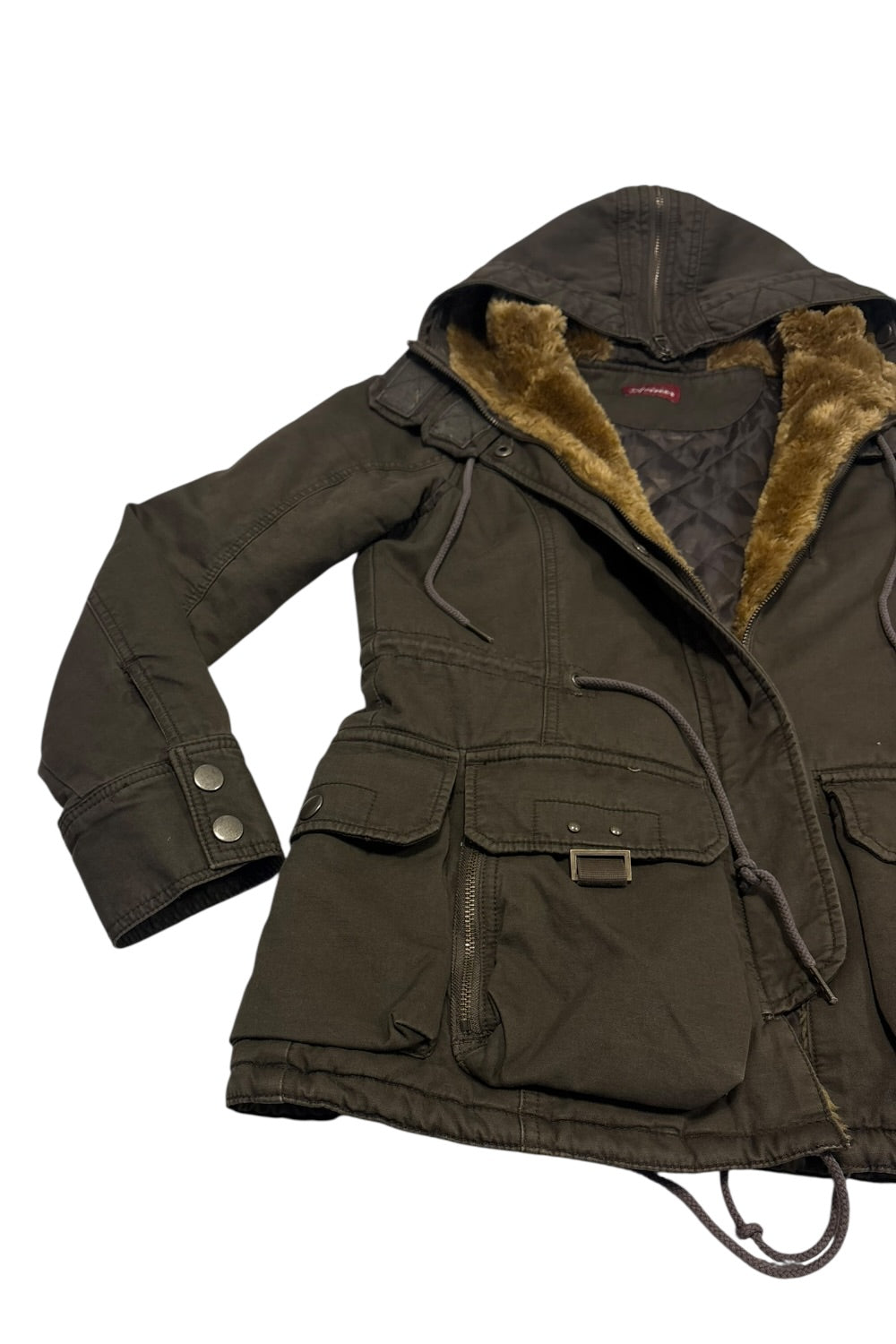 Japanese Avirex boa lined khaki utility mod coat w split hood