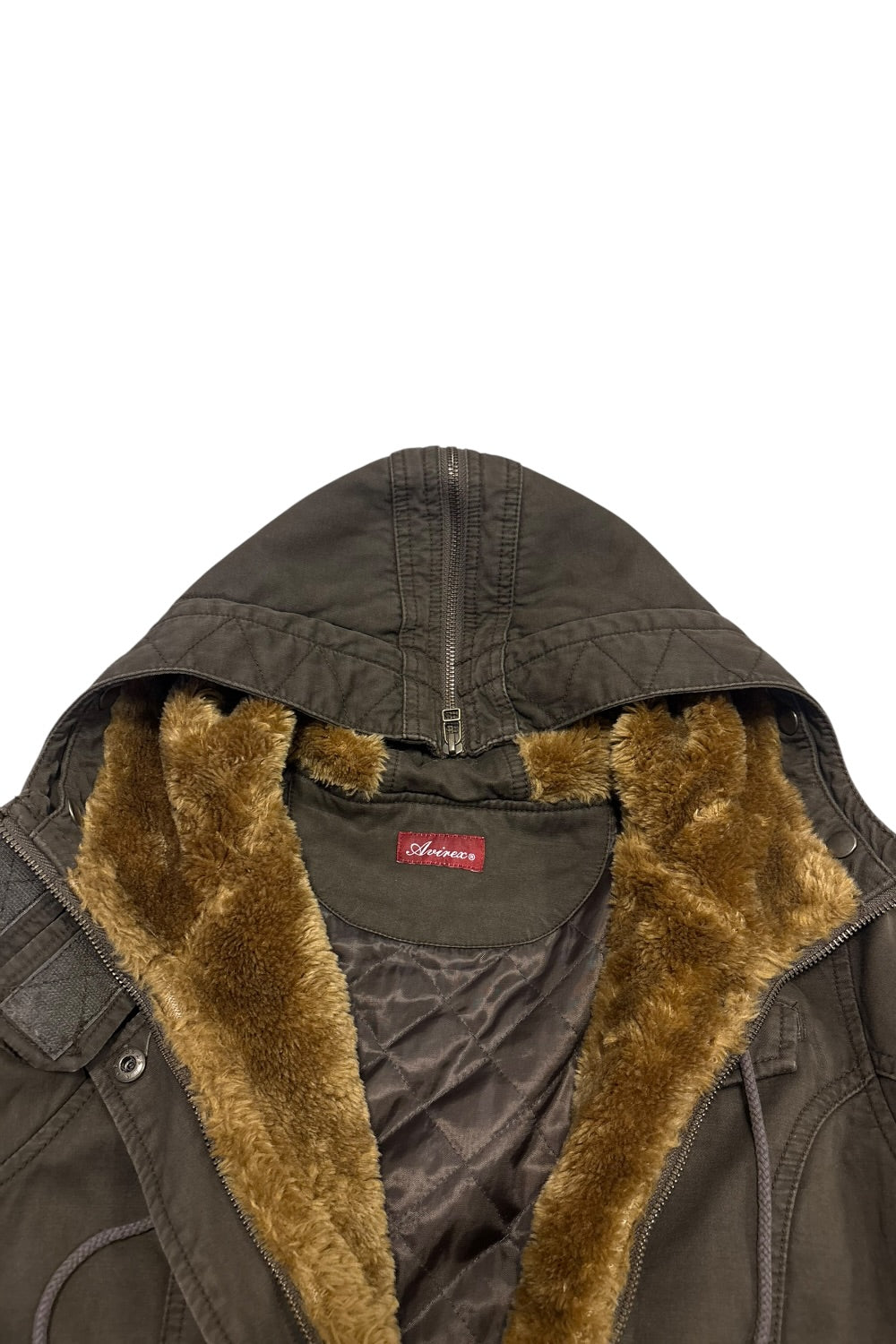 Japanese Avirex boa lined khaki utility mod coat w split hood