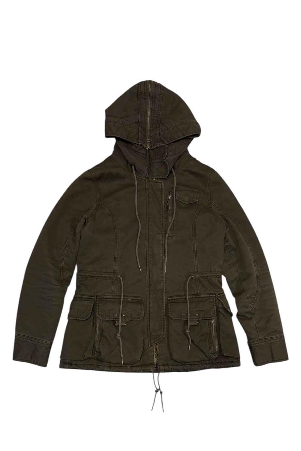 Japanese Avirex boa lined khaki utility mod coat w split hood