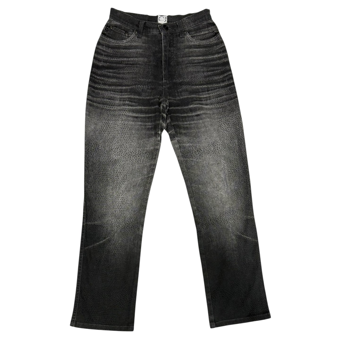 Roberto Cavalli grey leopard print fade wash denim jeans