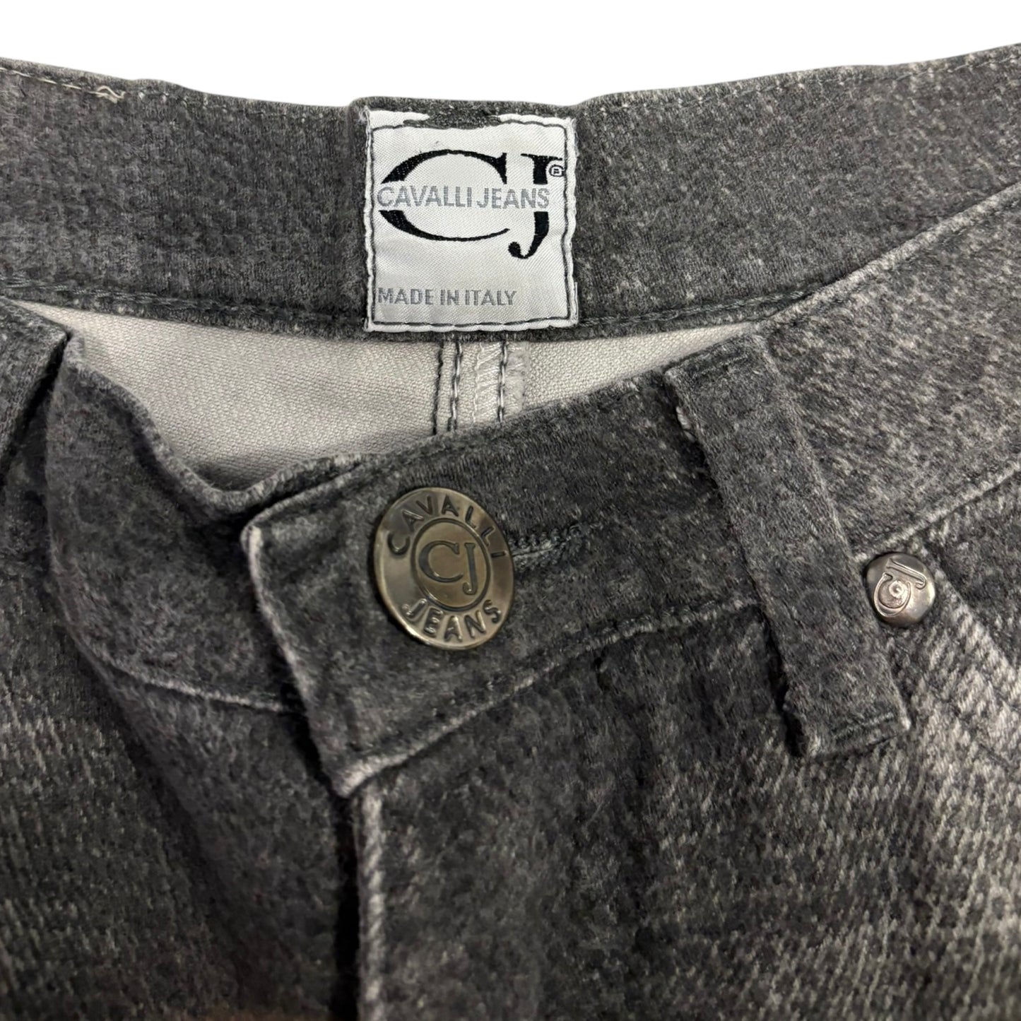 Roberto Cavalli grey leopard print fade wash denim jeans