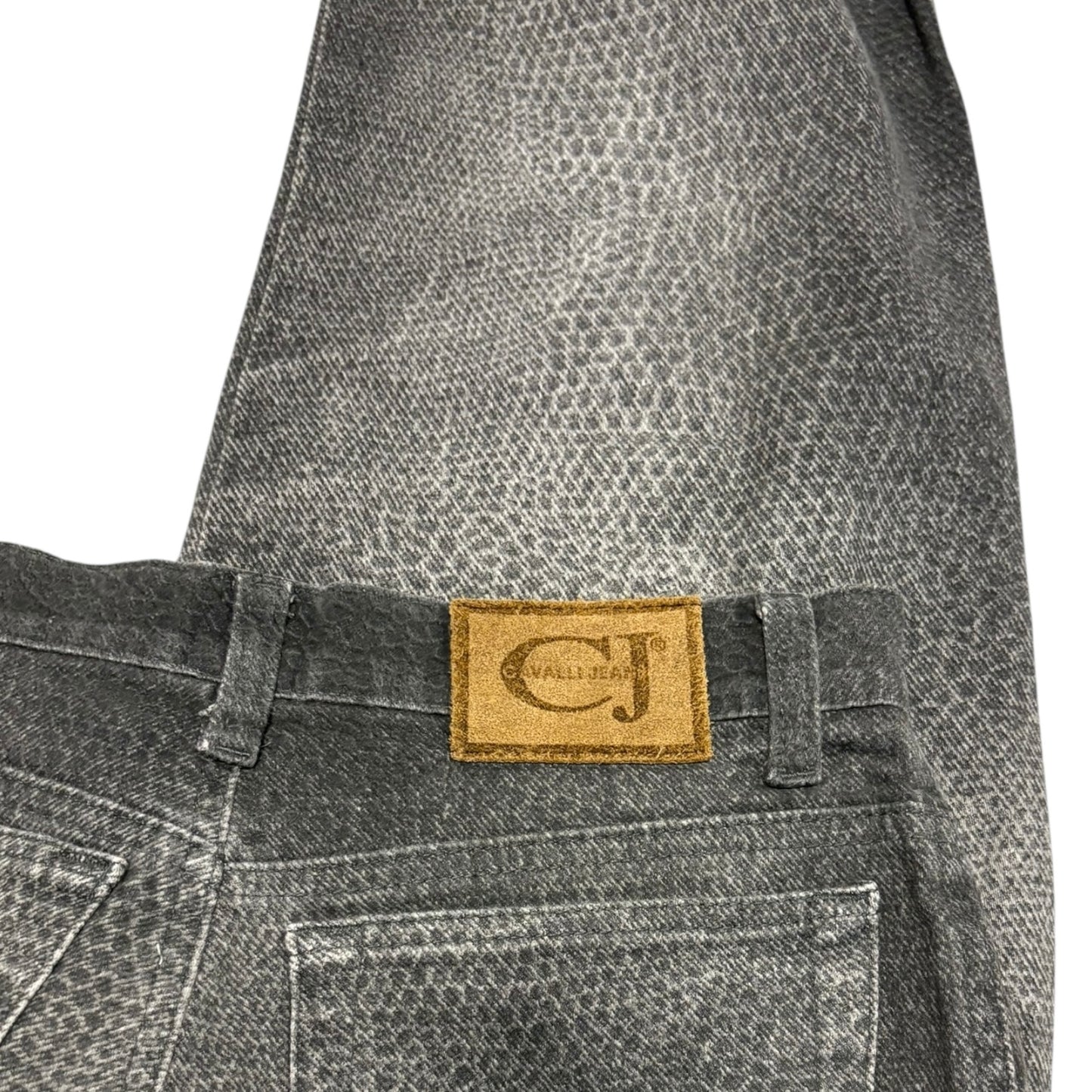 Roberto Cavalli grey leopard print fade wash denim jeans
