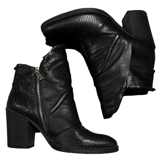 A.S.98 python print side zip leather drape heeled boots