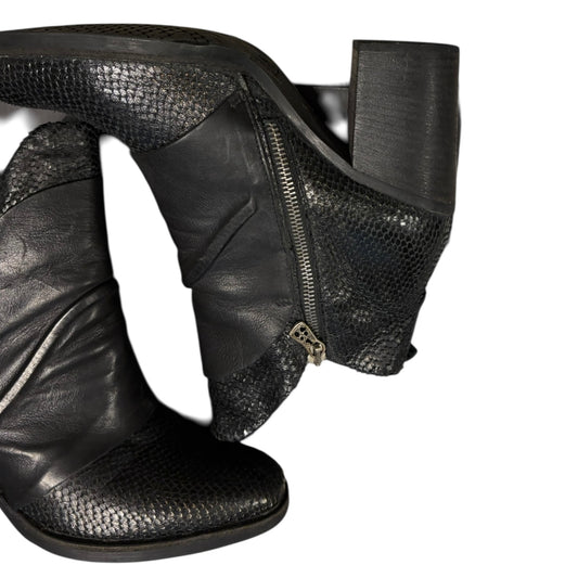 A.S.98 python print side zip leather drape heeled boots