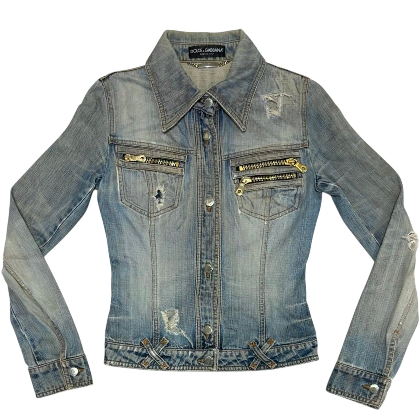 Dolce & Gabbana distressed blue multizip denim jacket