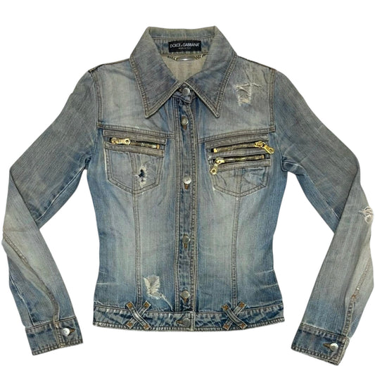 Dolce & Gabbana distressed blue multizip denim jacket