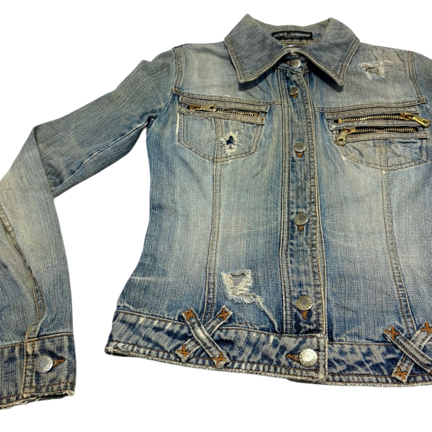 Dolce & Gabbana distressed blue multizip denim jacket