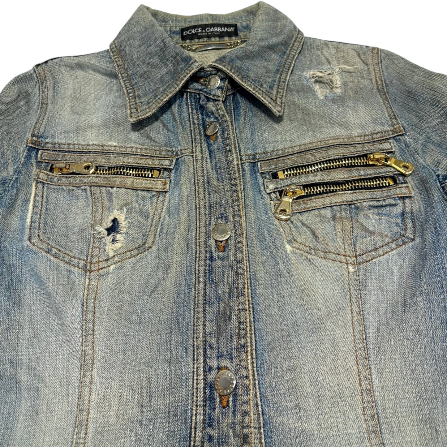 Dolce & Gabbana distressed blue multizip denim jacket