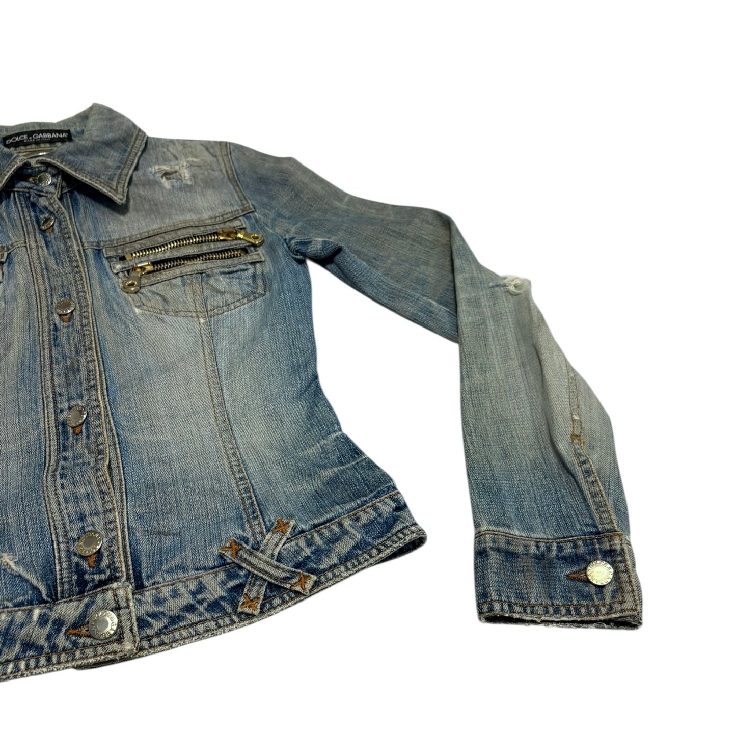 Dolce & Gabbana distressed blue multizip denim jacket