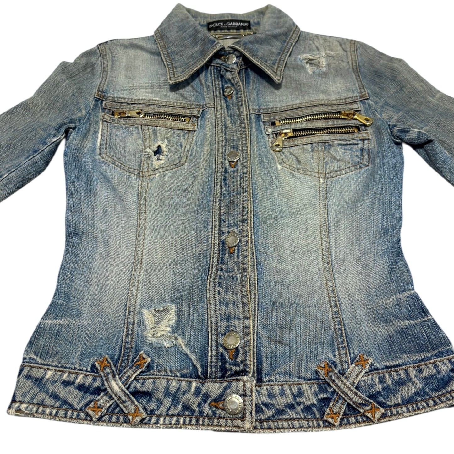 Dolce & Gabbana distressed blue multizip denim jacket