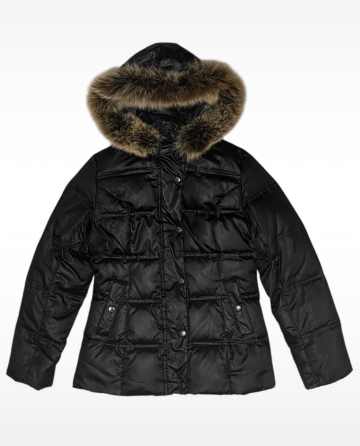 Japanese brand black raccoon fur hood down puffer jacket