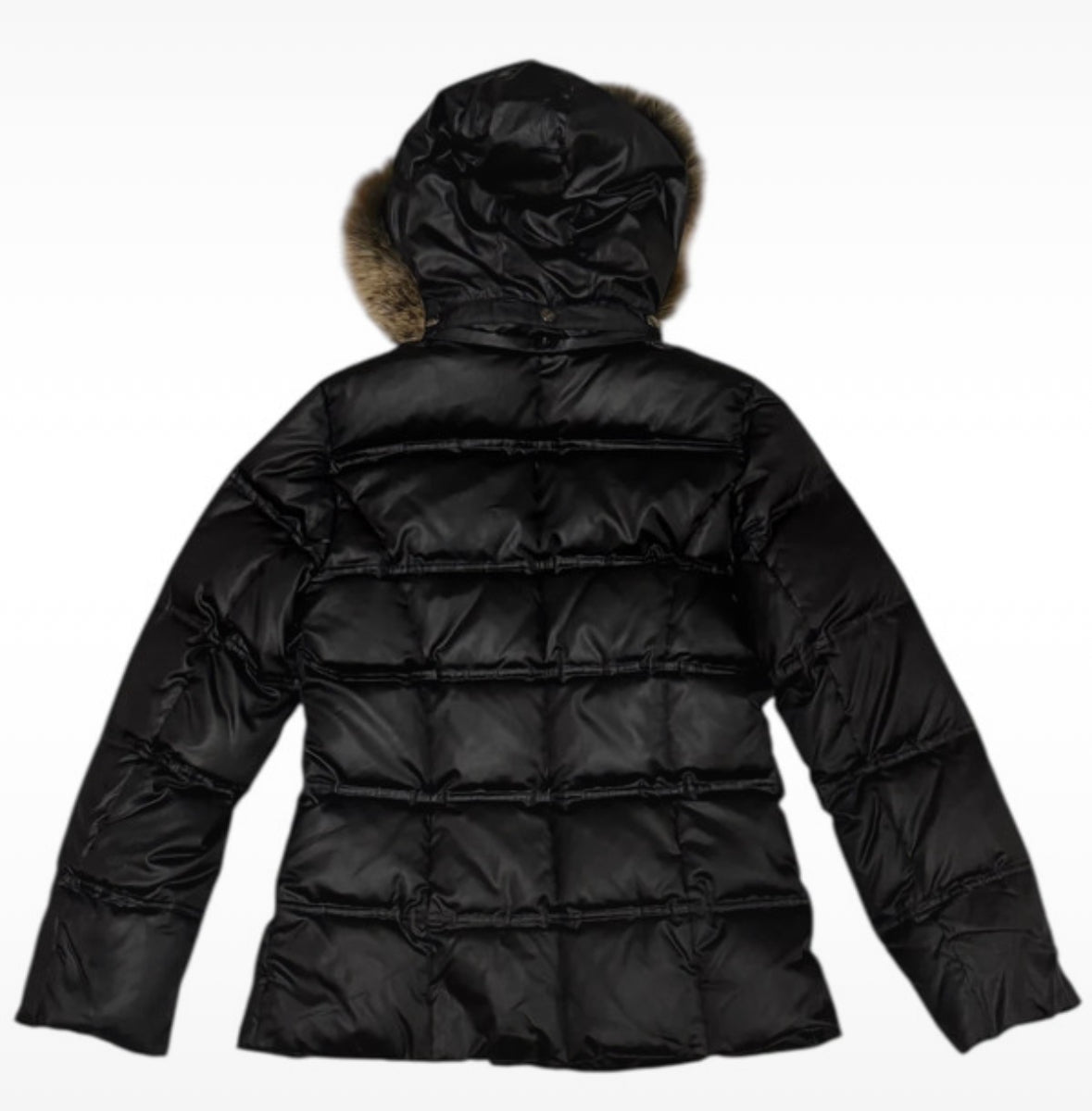 Japanese brand black raccoon fur hood down puffer jacket