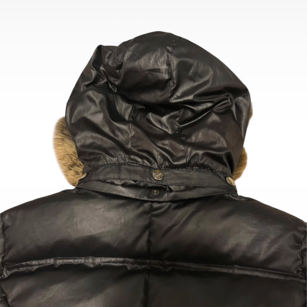 Japanese brand black raccoon fur hood down puffer jacket